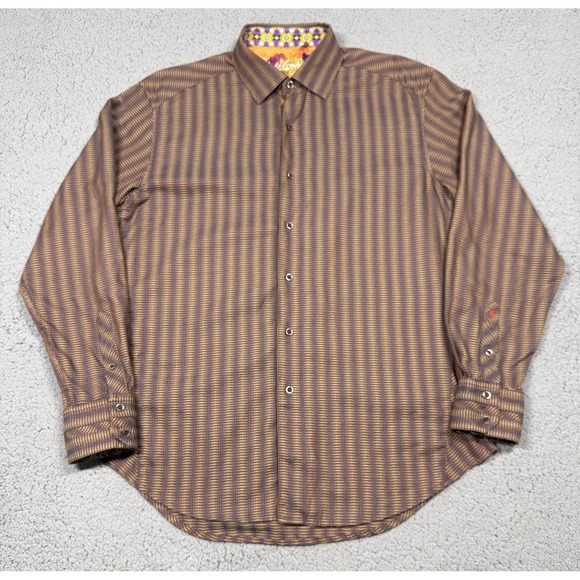 Robert Graham Other - Robert Graham Shirt Mens Large Brown Check Long Sleeve Button Up Silk Trim Woven